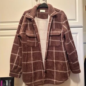 Z Supply Brown Plaid Teddy Jacket